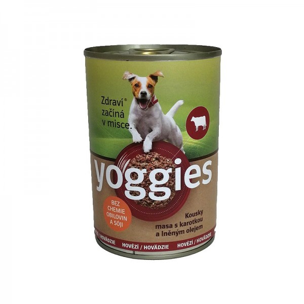 Levně Yoggies hovězí konzerva s karotkou a lněným olejem 400 g