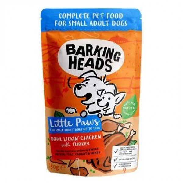 Levně Barking Heads Little Paws Lickin' Chicken&Turkey kapsička 150 g
