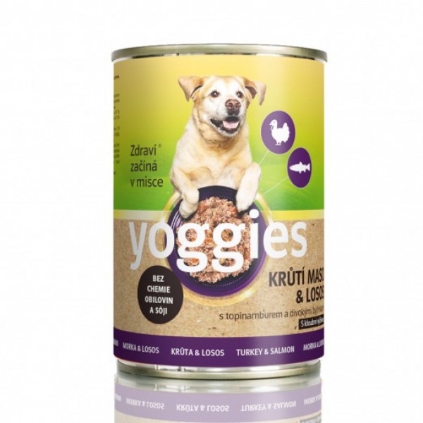 Yoggies konzerva s krůtím masem, lososem, bylinkami a kloubní výživou 400 g
