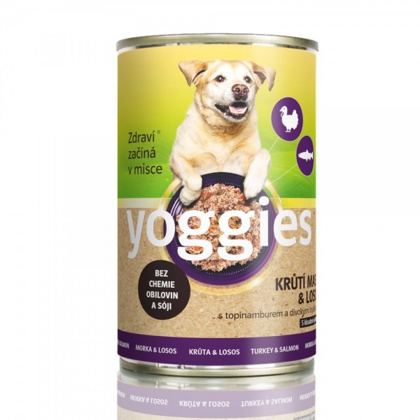 Yoggies konzerva s krůtím masem, lososem, bylinkami a kloubní výživou 1200 g