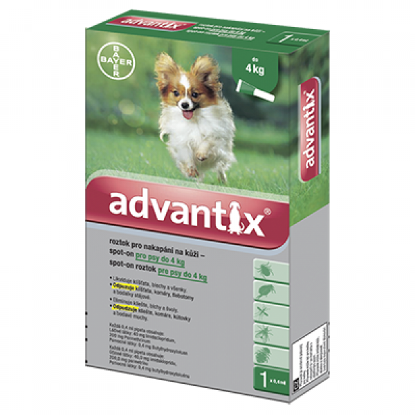 Advantix S.O. pes do 4kg a.u.v. zelený sol 1 x 0,4 ml